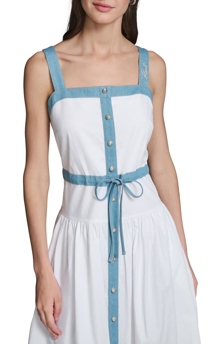 KARL LAGERFELD PARIS Sleeveless Poplin Midi Dress, Alternate, color, White