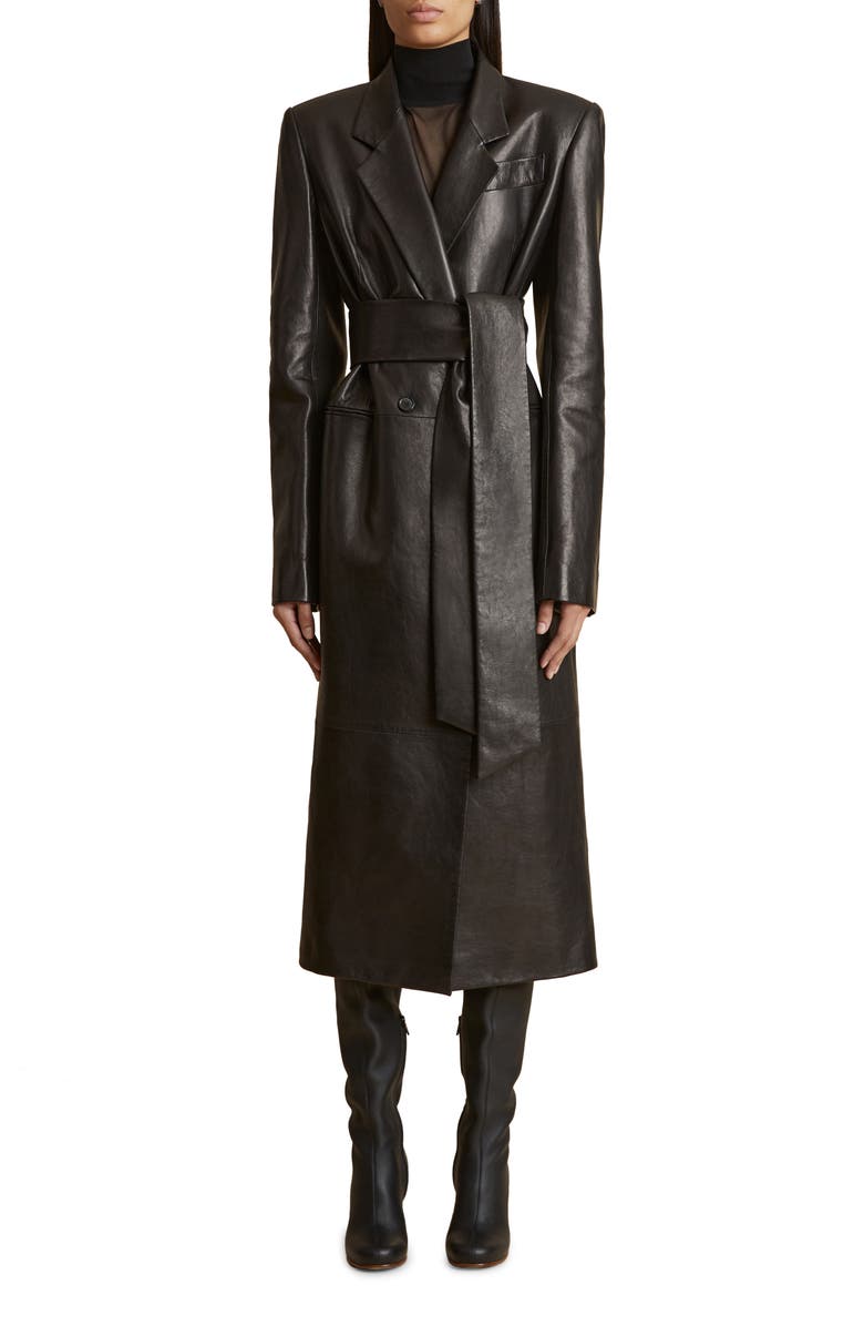 Khaite Lolo Lambskin Leather Long Coat, Main, color, 