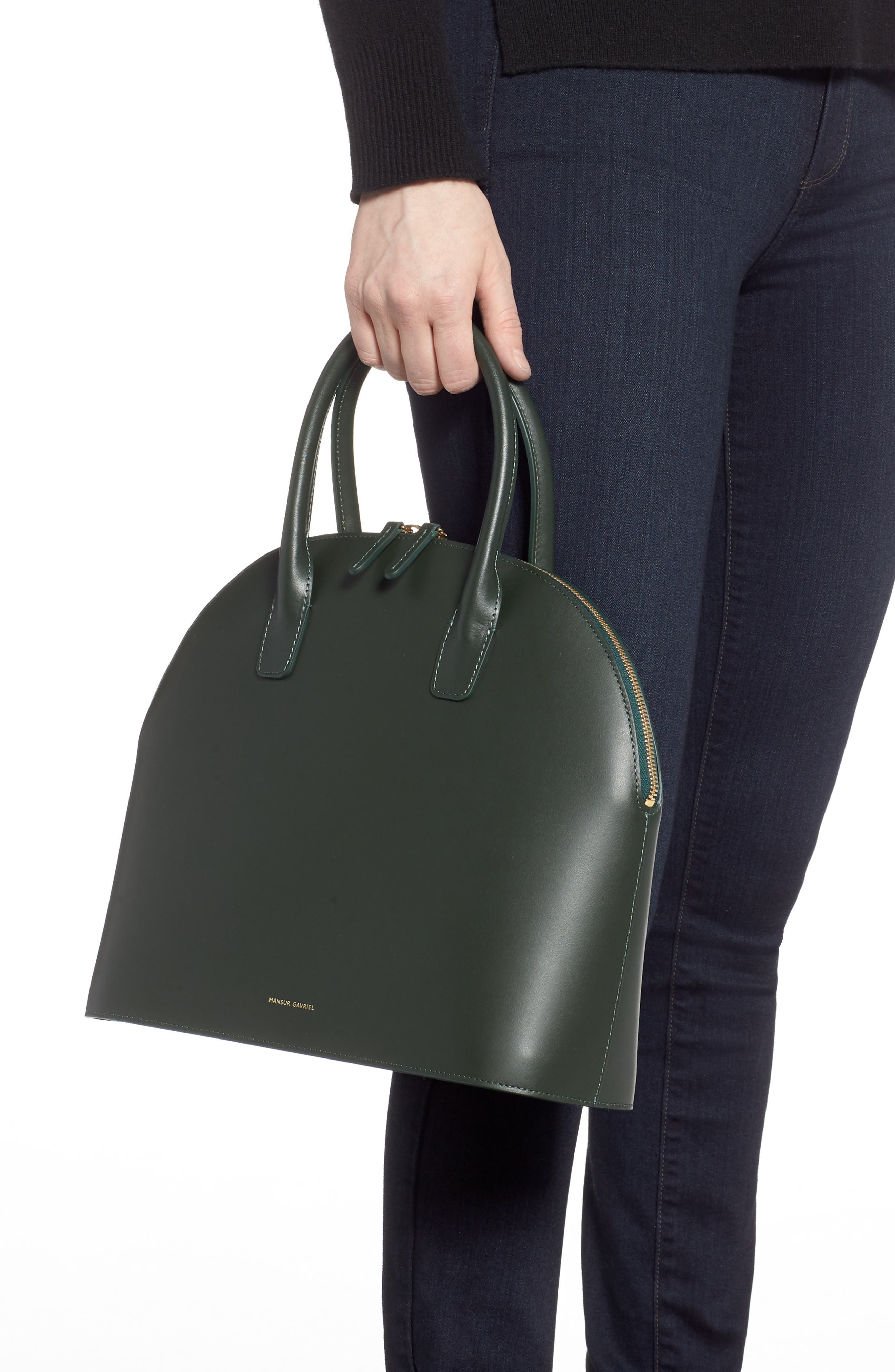 Top Handle Rounded Leather Bag, Alternate, color, MOSS
