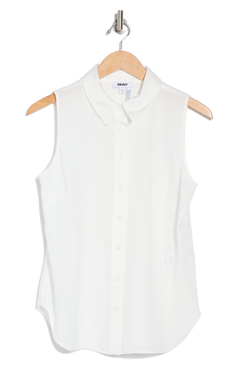 DKNY Sleeveless Satin Button-Up Shirt, Alternate, color,
