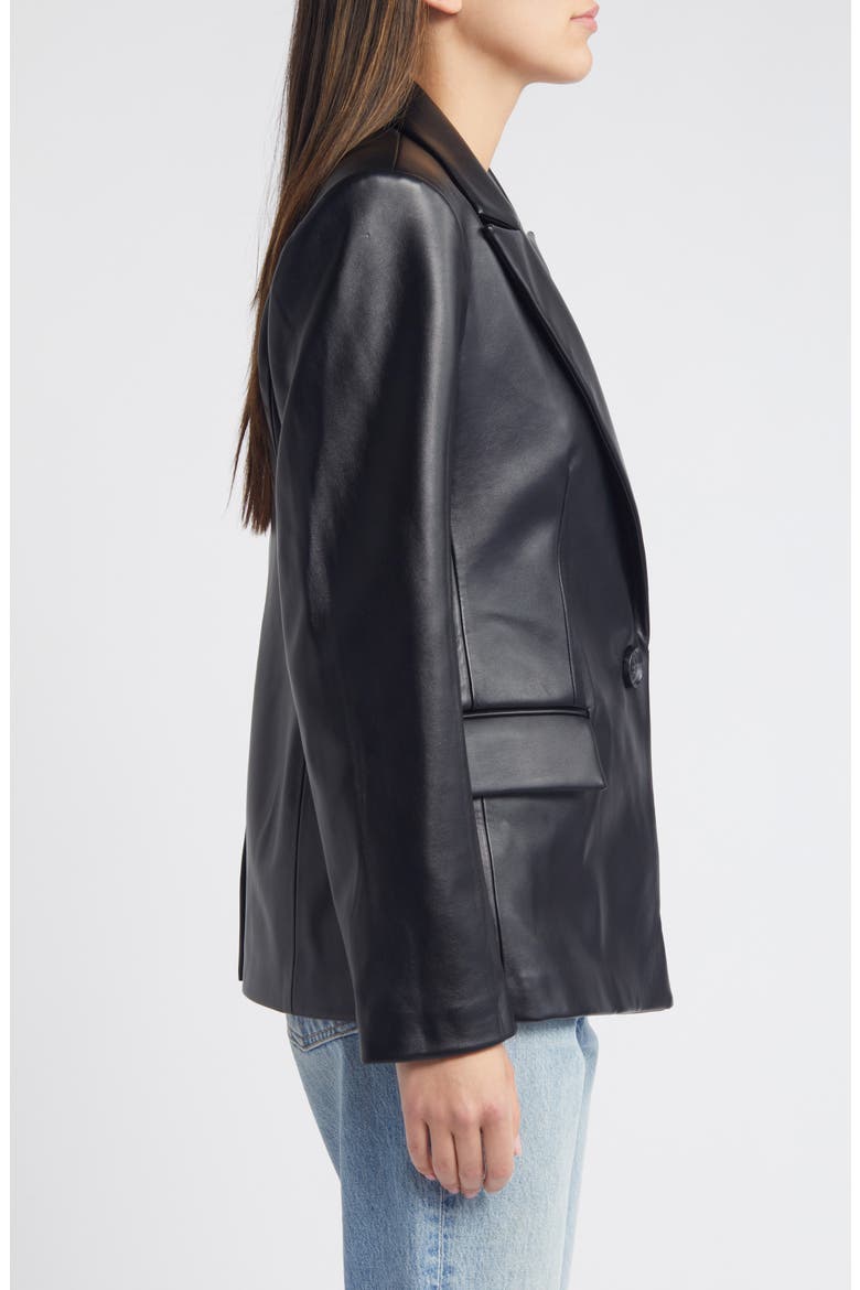 Faux Leather Blazer, Alternate, color, BLACK