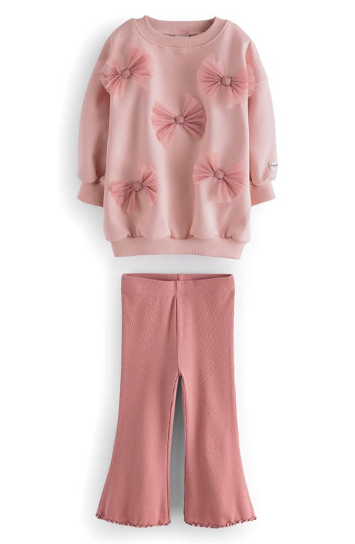 Next Kids' Bow Appliqué Sweatshirt & Rib Flare Leggings Set In Pink
