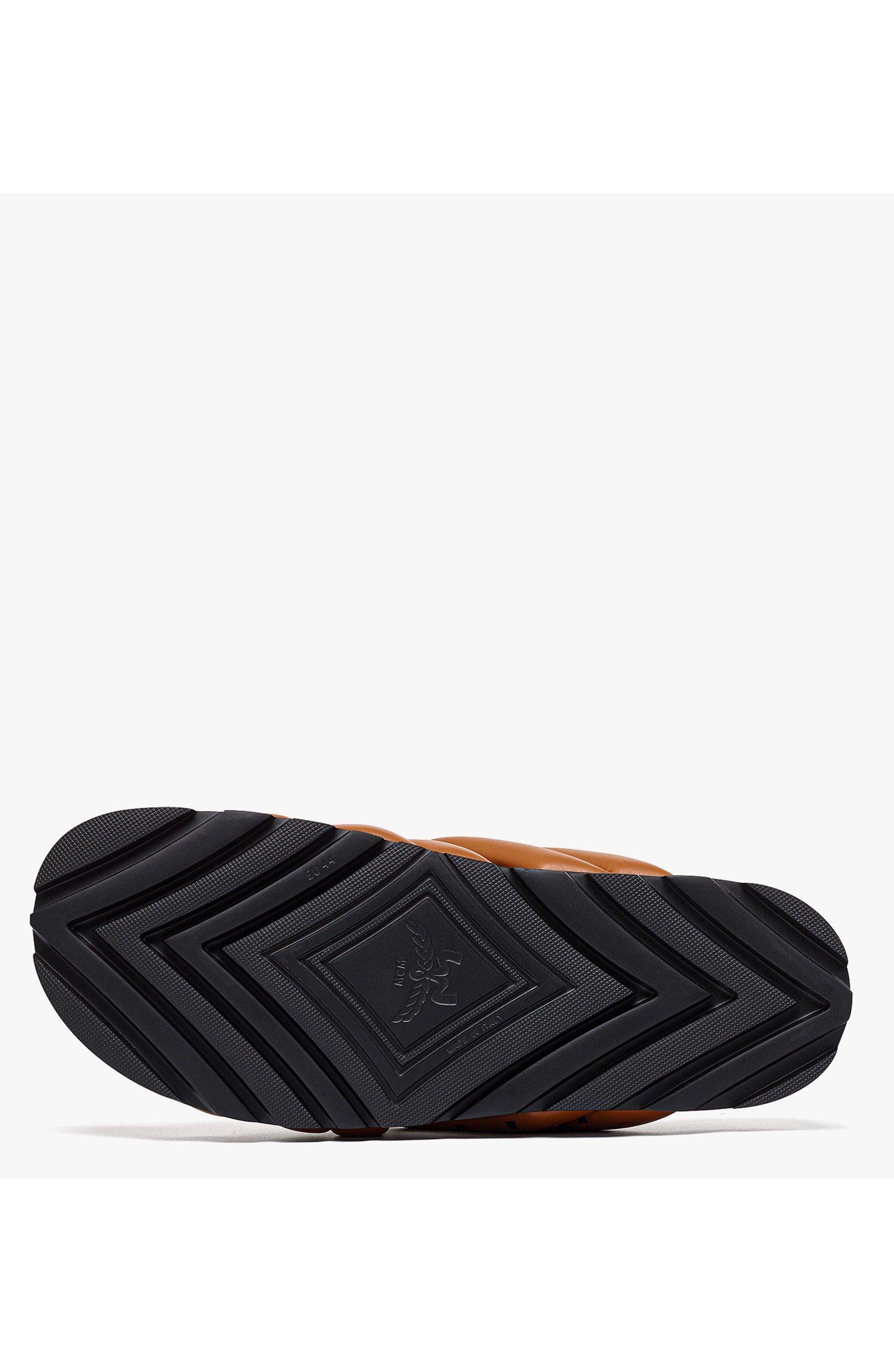 MCM Monogram Print Cross Sandals in Lamb Leather, Alternate, color, Cognac
