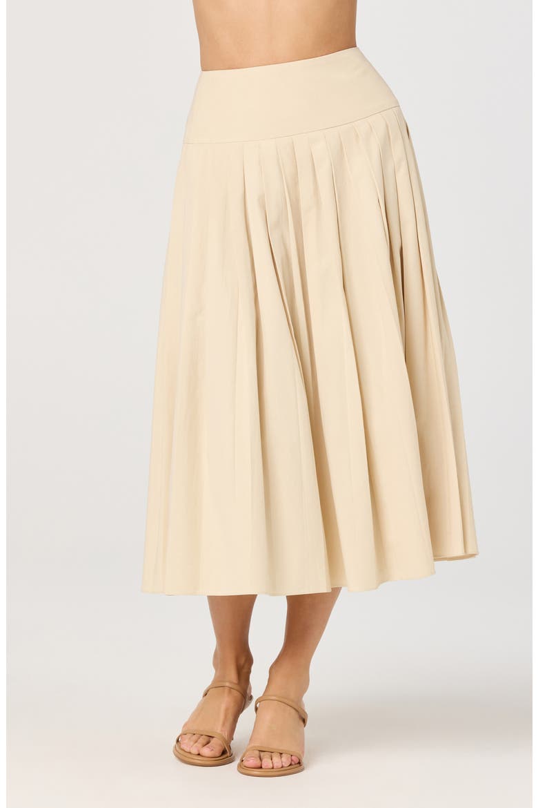 Aubrianna Pleated Drop Waist Midi Skirt, Alternate, color, LIGHT KHAKI