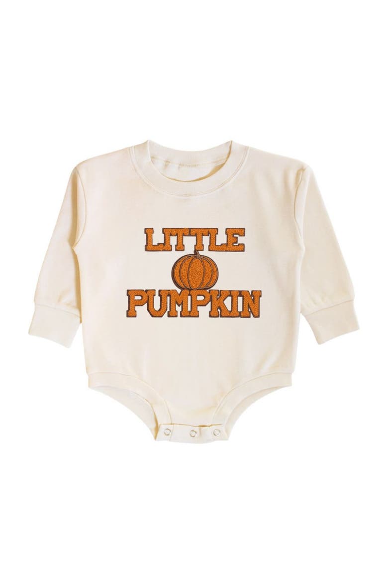 Little Pumpkin Patch Long Sleeve Romper, Main, color, Natural