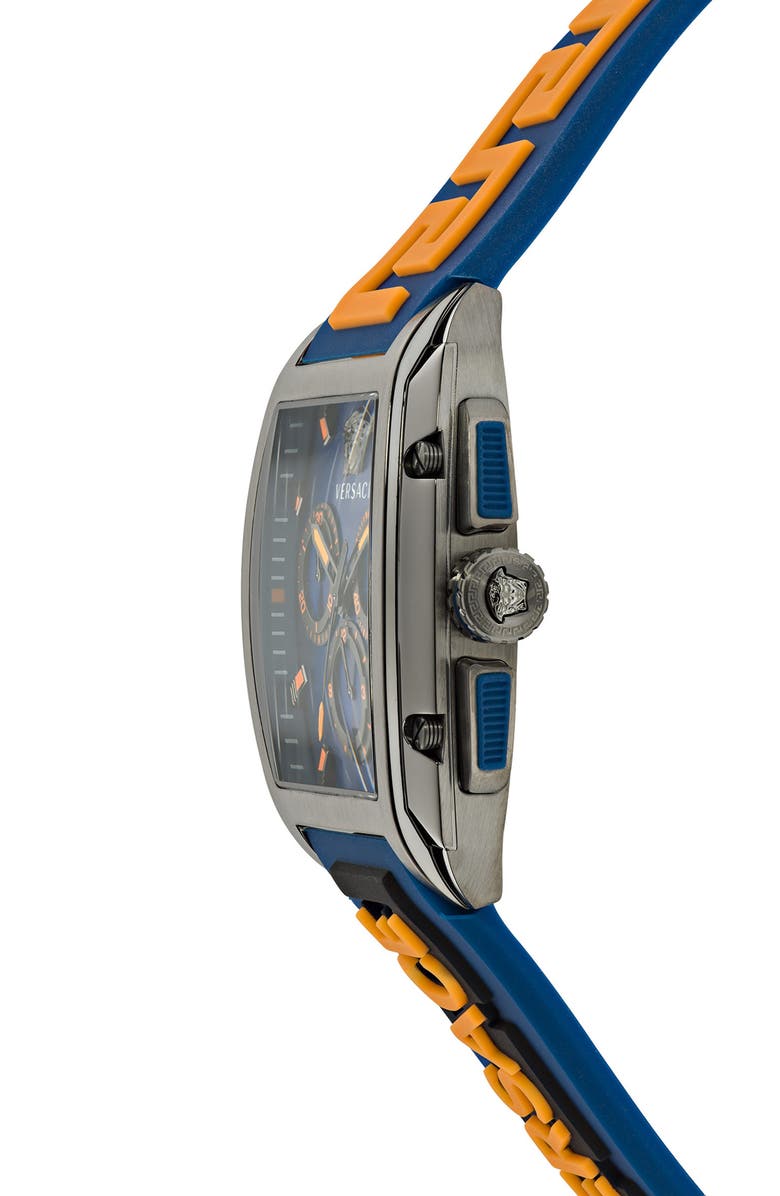 Versace Dominus Chronograph Silicone Strap Watch, 42mm, Alternate, color, Gun