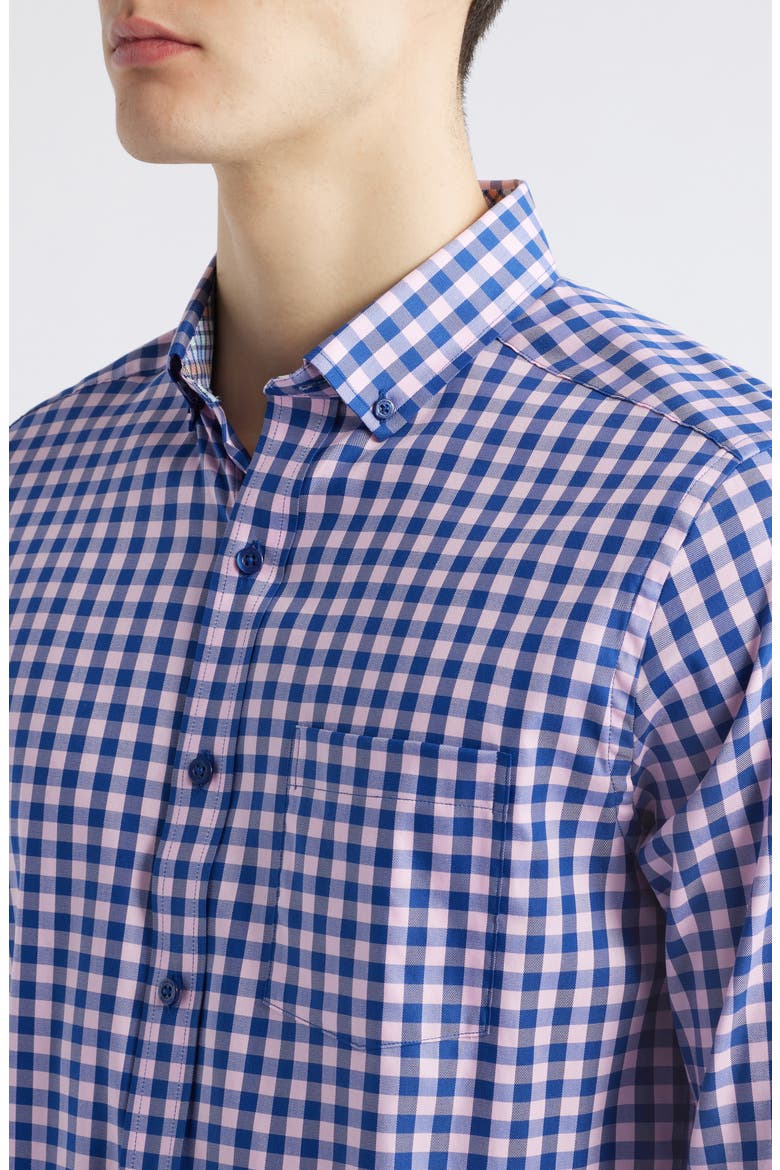 XC4® Two-Tone Gingham Performance Button-Down Shirt, Alternate, color, PINK/NAVY