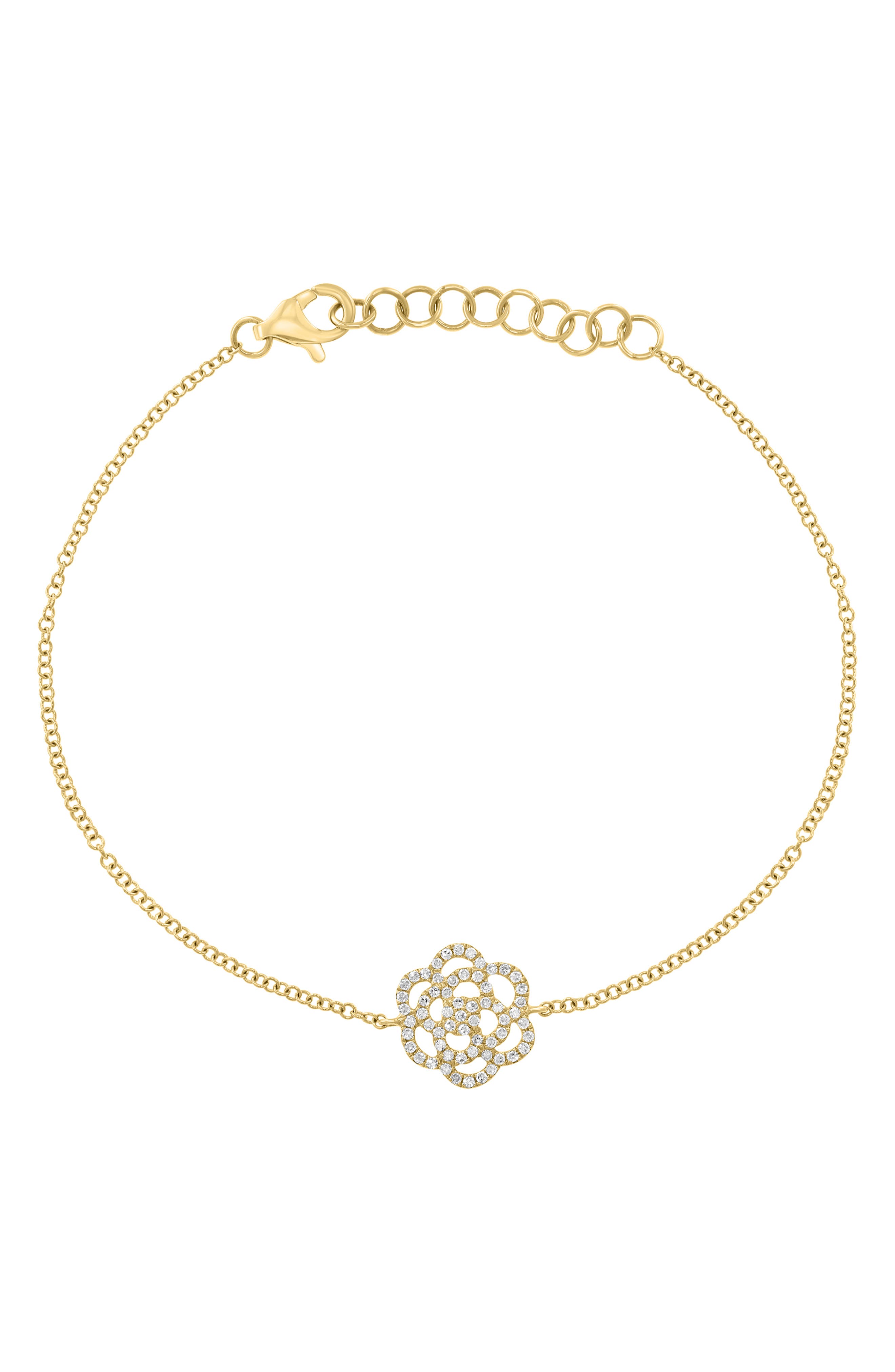 14K Gold Plated Sterling Silver Diamond Flower Charm Bracelet