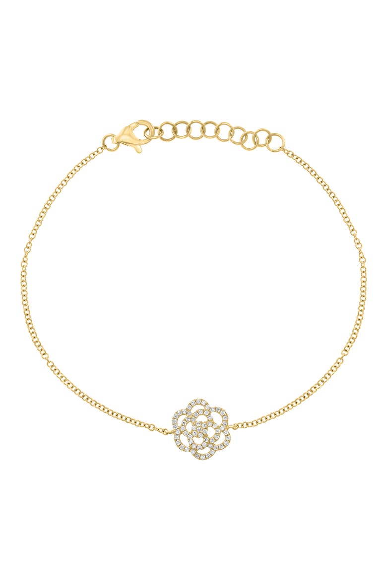 14K Gold Plated Sterling Silver Diamond Flower Charm Bracelet, Main, color, GOLD