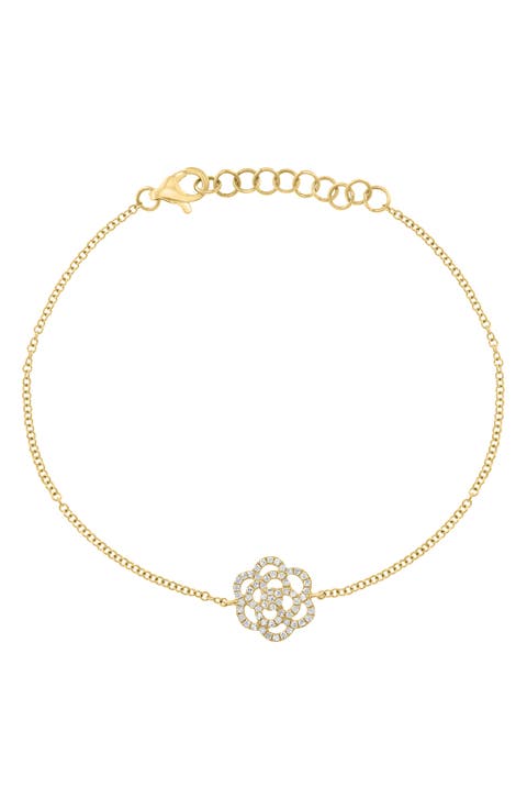 14K Gold Plated Sterling Silver Diamond Flower Charm Bracelet