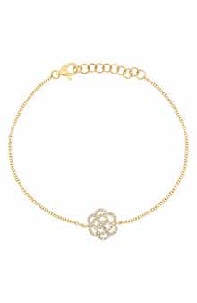 14K Gold Plated Sterling Silver Diamond Flower Charm Bracelet
