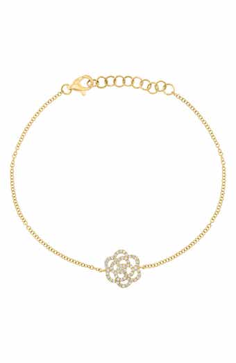 14K Gold Plated Sterling Silver Diamond Flower Charm Bracelet