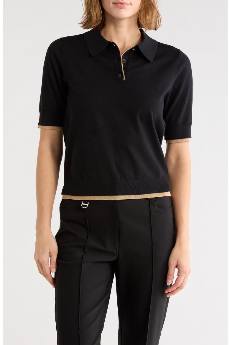 Short Sleeve Collared Sweater, Main, color, BLACK/ TRAVERTINE