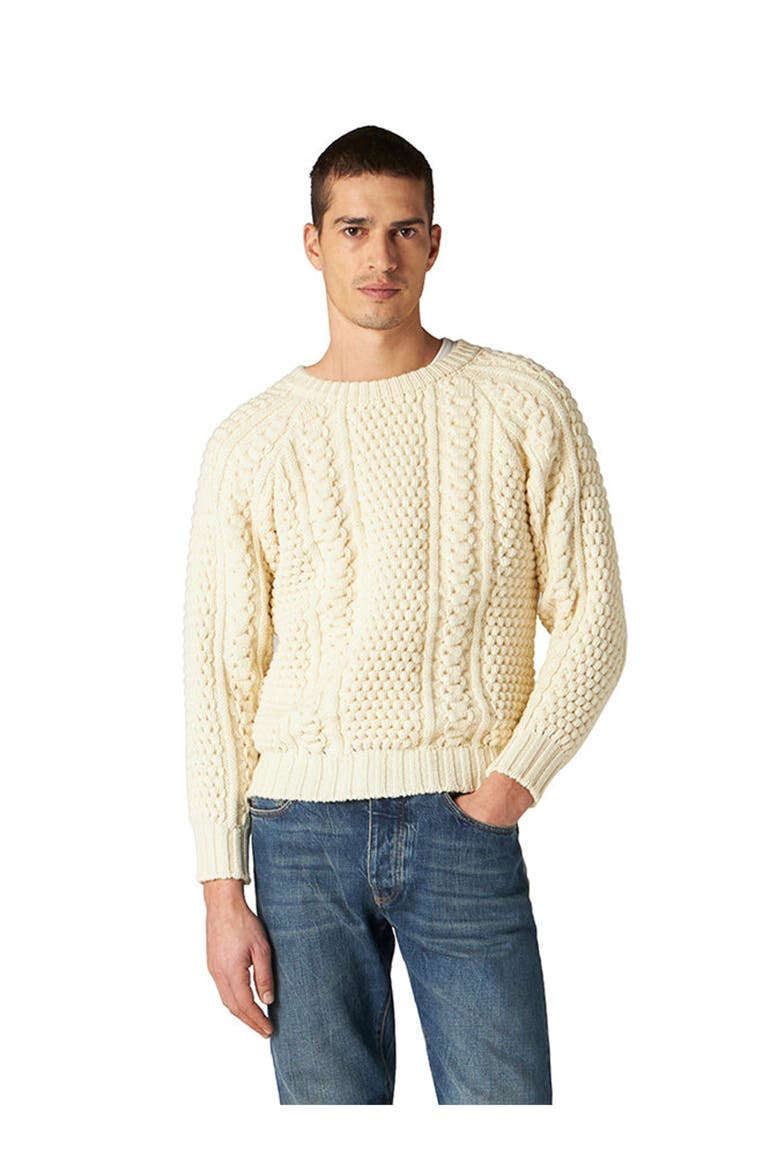 Aston Cable Knit Wool Crewneck Sweater, Alternate, color, WHITE