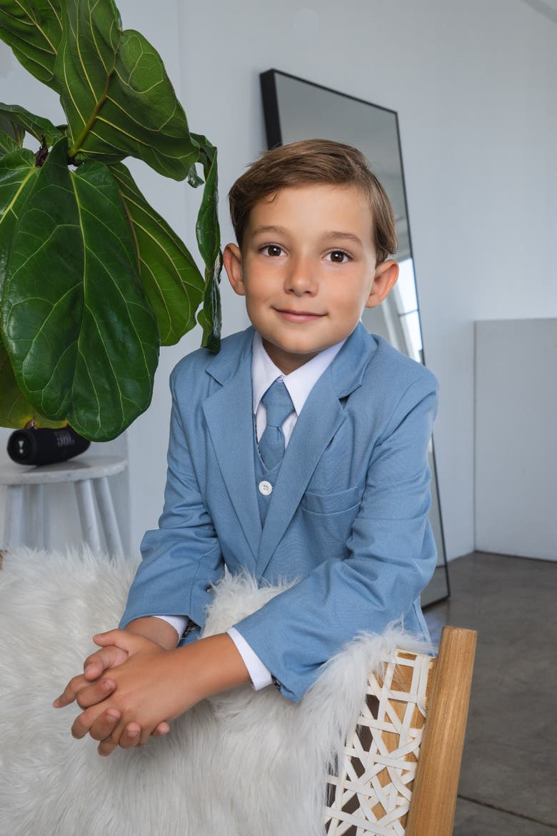 Kids' Joey Safari 5-Piece Linen Suit, Alternate, color, Powder Blue
