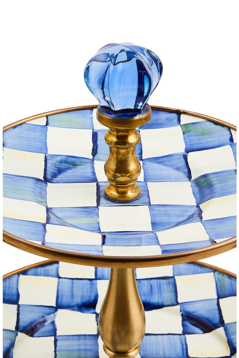 Royal Check Enameled Steel 2-Tier Sweet Stand, Alternate, color, BLUE/ WHITE