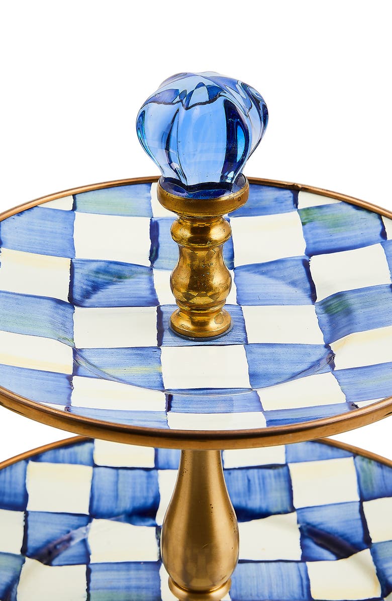 MACKENZIE CHILDS Royal Check Enameled Steel 2-Tier Sweet Stand, Alternate, color, Blue/ White