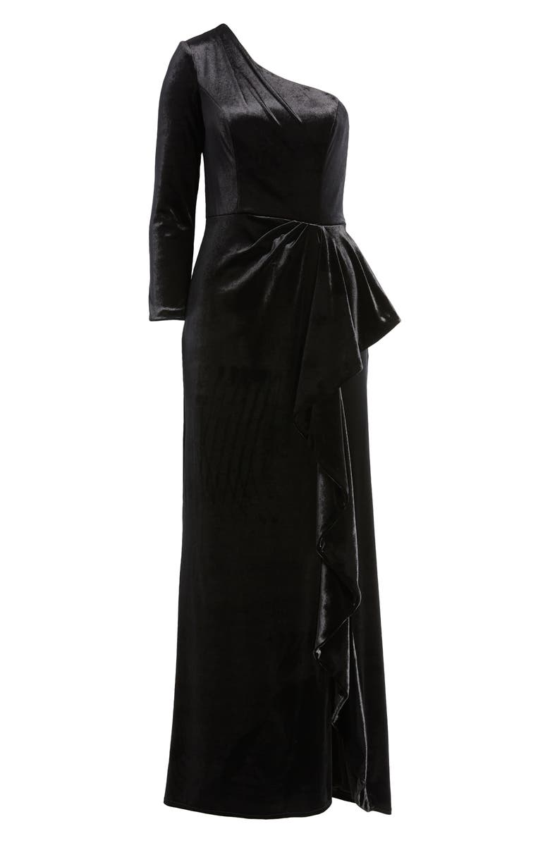Amsale One-Shoulder Single Long Sleeve Velvet Gown, Alternate, color, 