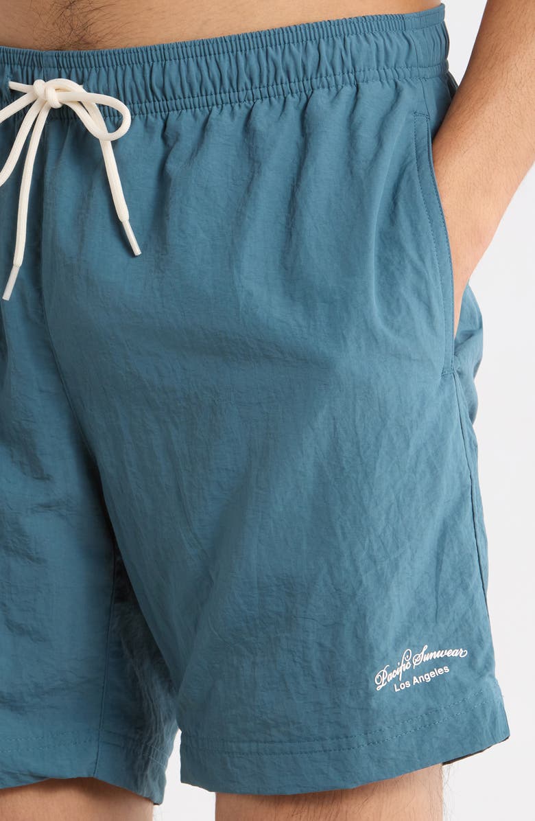 PacSun Collegiate Solid Swim Trunks, Alternate, color, Blue