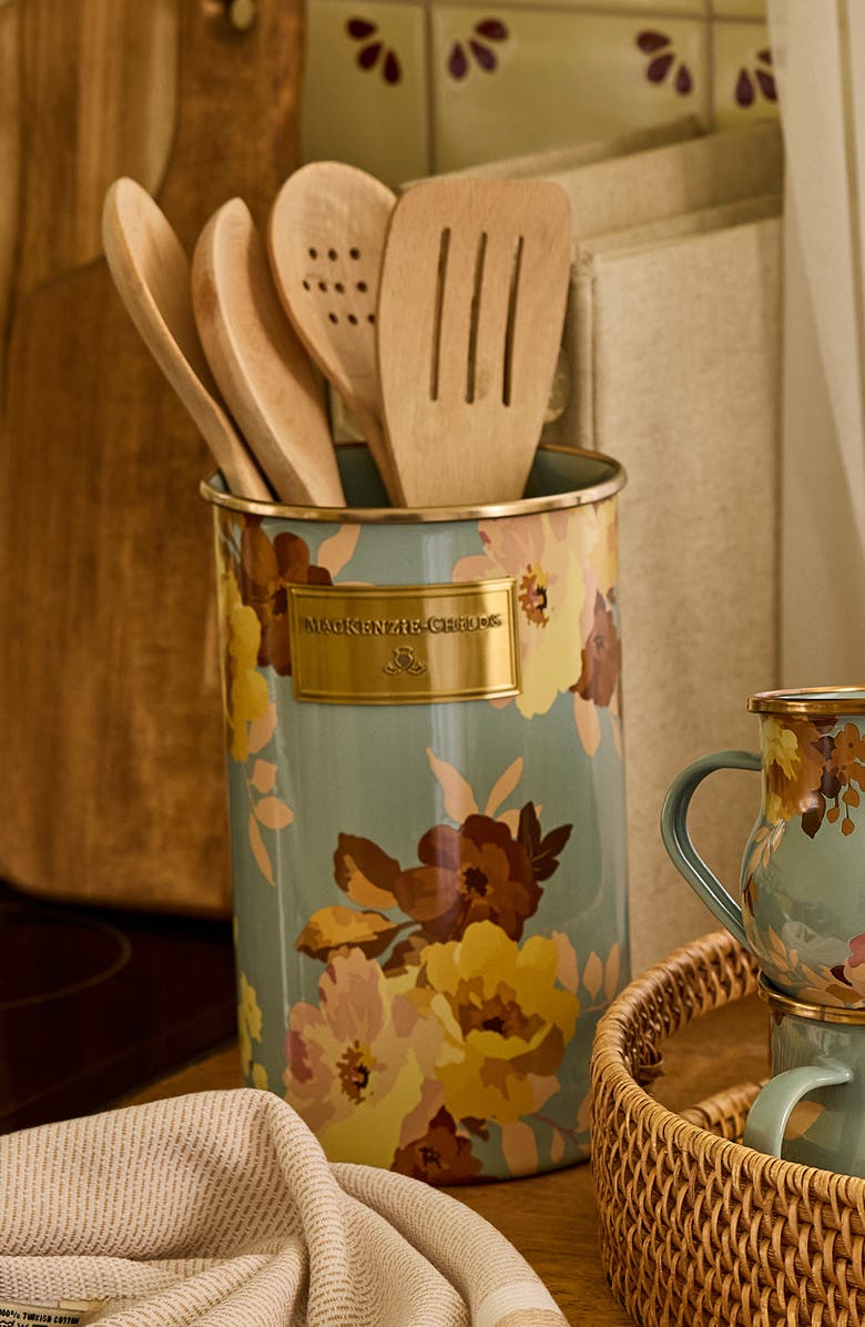 MACKENZIE CHILDS Wild Rose Slate Utensil Holder, Alternate, color, Blue