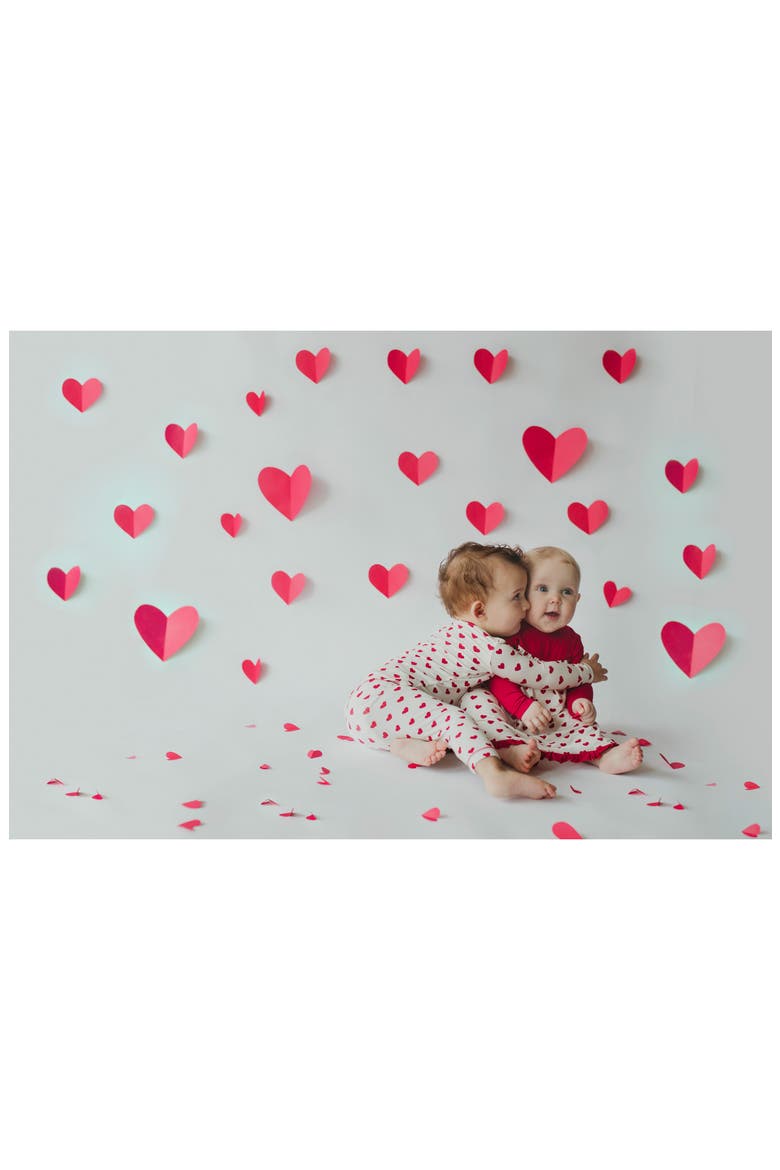 Heart Print Fitted Two-Piece Pajamas, Alternate, color, NATURAL HEARTS