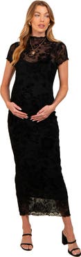 PinkBlush Floral Mesh Overlay Fitted Maxi Dress