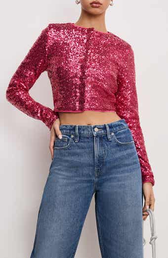 Good American Cluster Sequin Crop Cardigan
