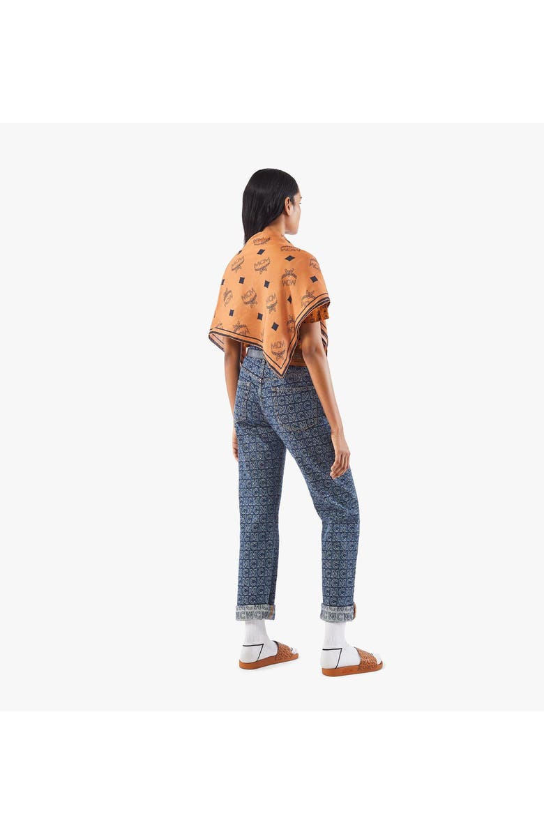 MCM Monogram Print Bandana Scarf, Alternate, color, Cognac