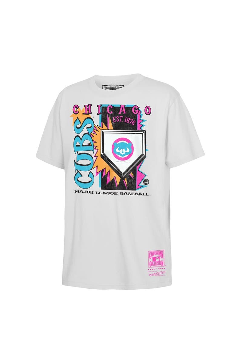 Mitchell & Ness Youth Mitchell & Ness  White Chicago Cubs Cooperstown Neon Field Shock T-Shirt, Main, color, White