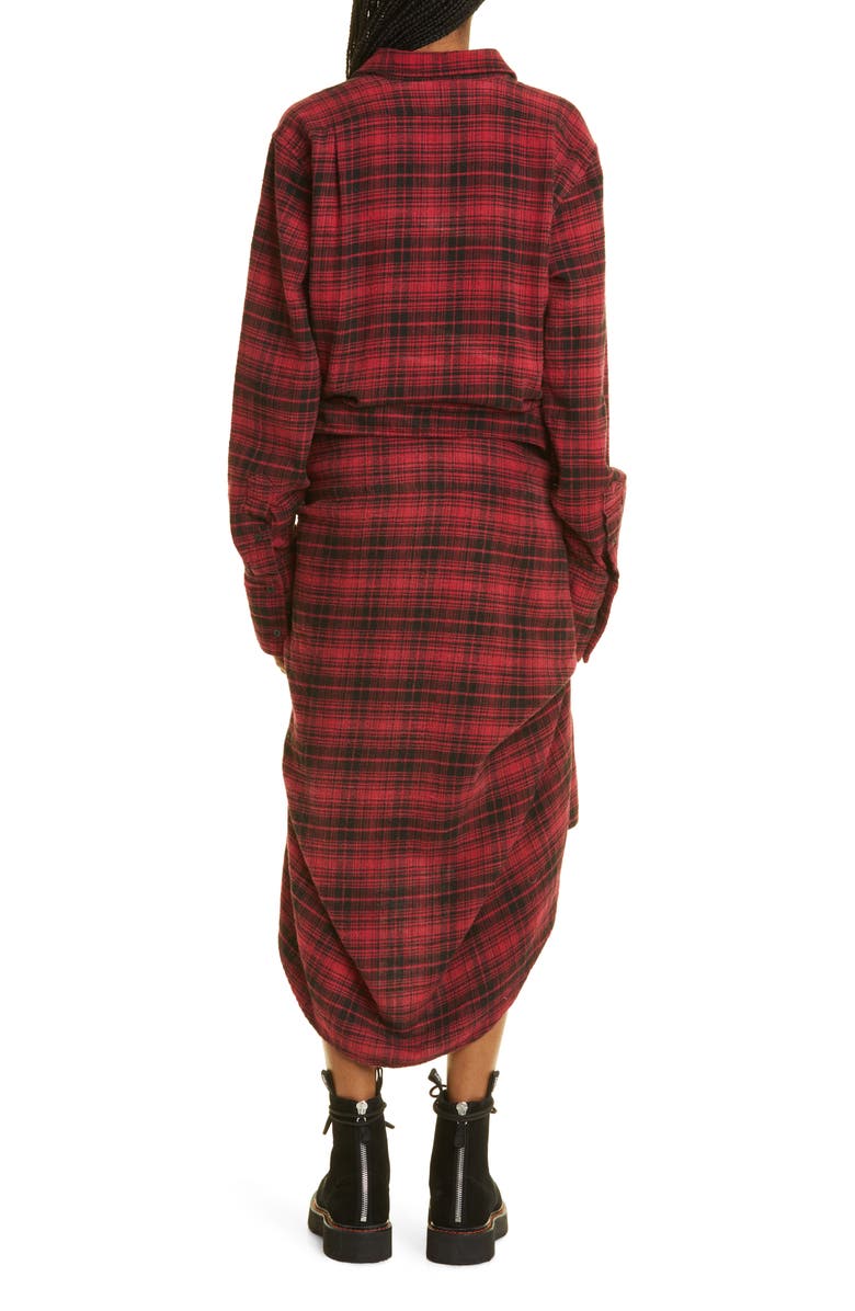 R13 Plaid Long Sleeve Cotton Flannel Tie Waist Shirtdress, Alternate, color, 