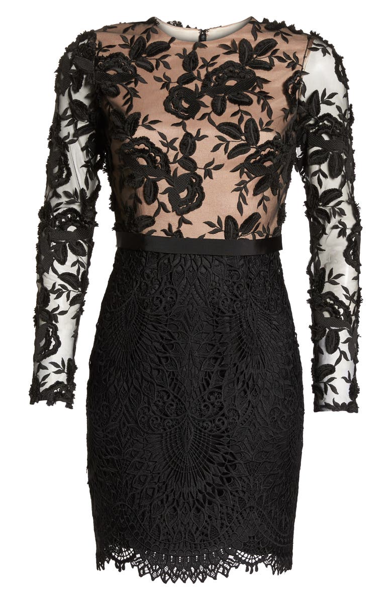 ML Monique Lhuillier Calypso Long Sleeve Lace Cocktail Dress, Alternate, color,