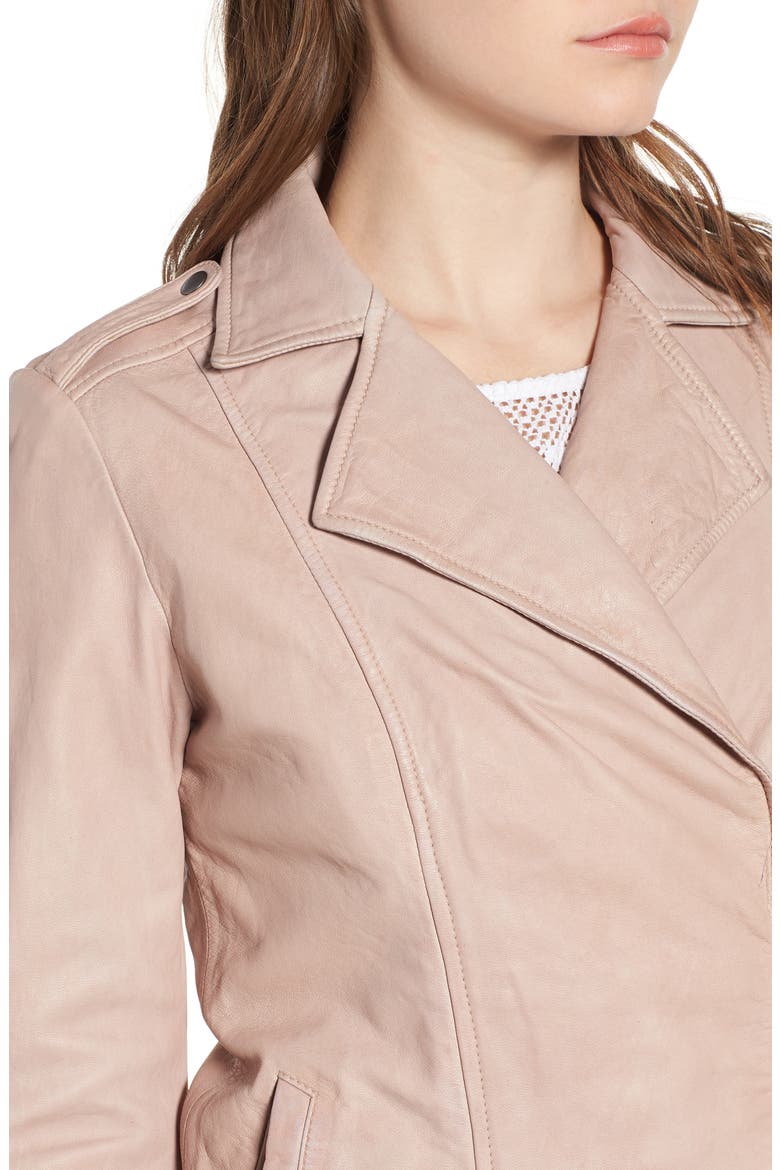 Feminine Leather Moto Jacket, Alternate, color, BEIGE MORN