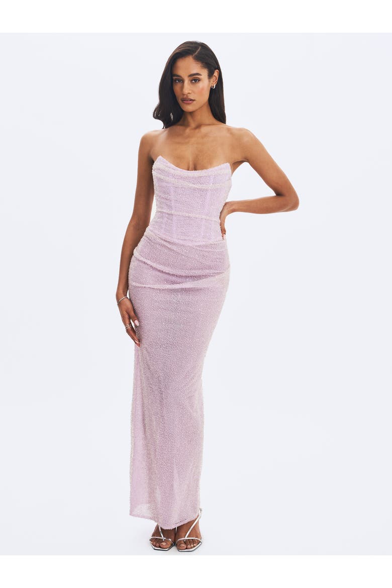 Raylee Beaded Mesh Strapless Sheath Maxi Dress, Alternate, color, Lilac