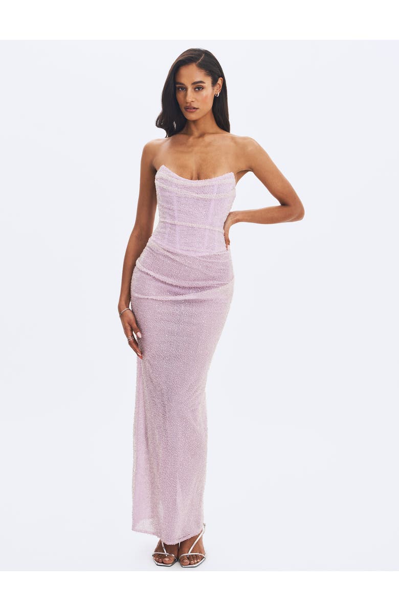 Miss Circle Raylee Beaded Mesh Strapless Sheath Maxi Dress, Alternate, color, Lilac