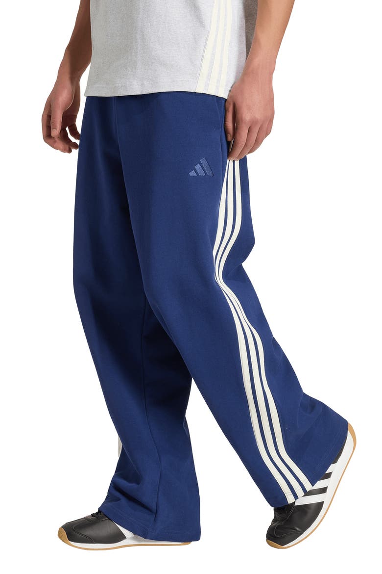 Kit 3-Stripes Wide Leg French Terry Pants, Main, color, DARK BLUE/ OFF WHITE
