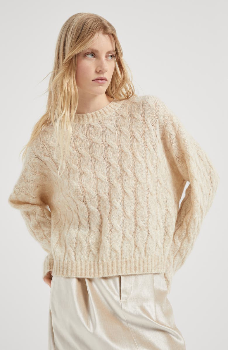 Brunello Cucinelli Wool and mohair cable knit sweater with monili, Alternate, color,