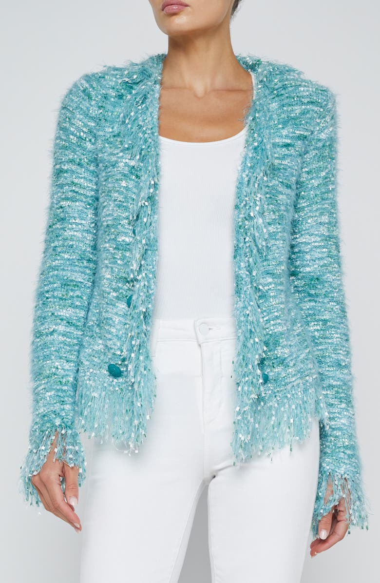 L'AGENCE Knit Cardigan, Main, color, Jade Multi
