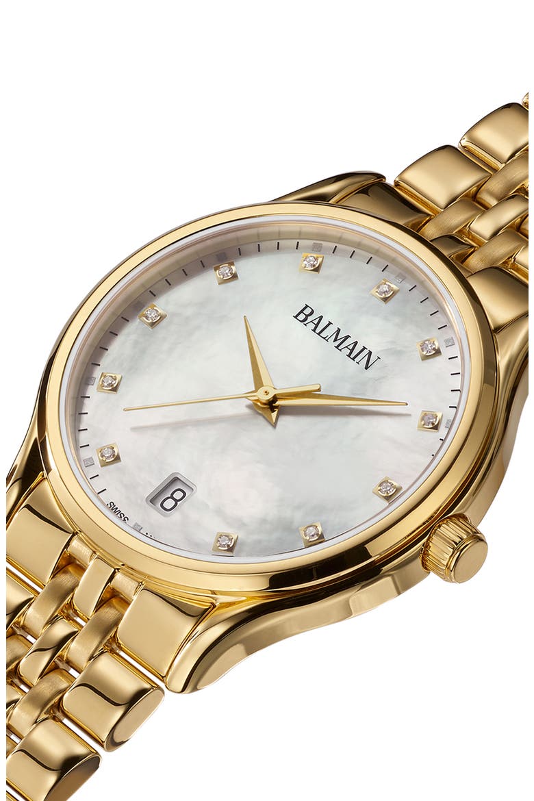 Beleganza Mother-of-Pearl & Diamond Bracelet Watch, 32mm, Alternate, color, YELLOW GOLD