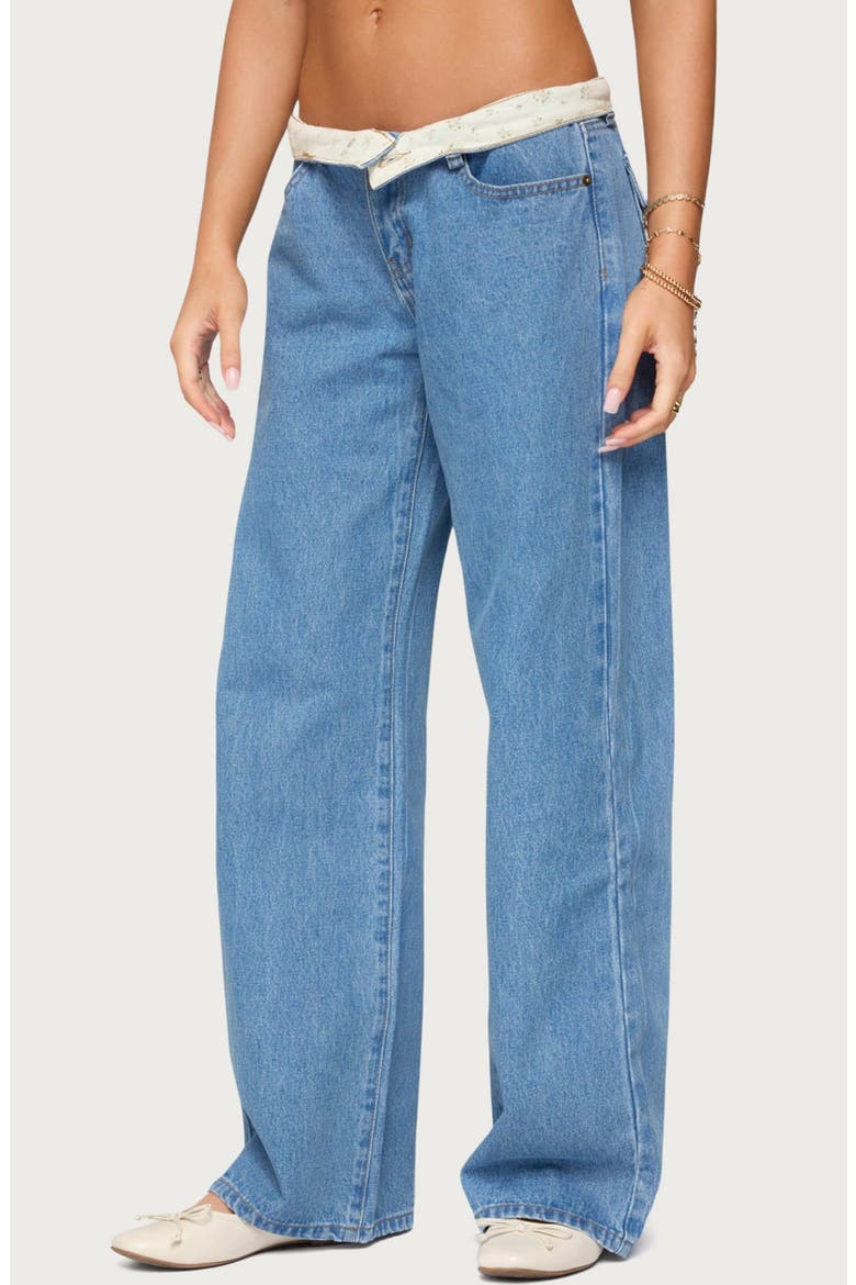 Florla Foldover Low Rise Wide Leg Jeans, Alternate, color, BLUE