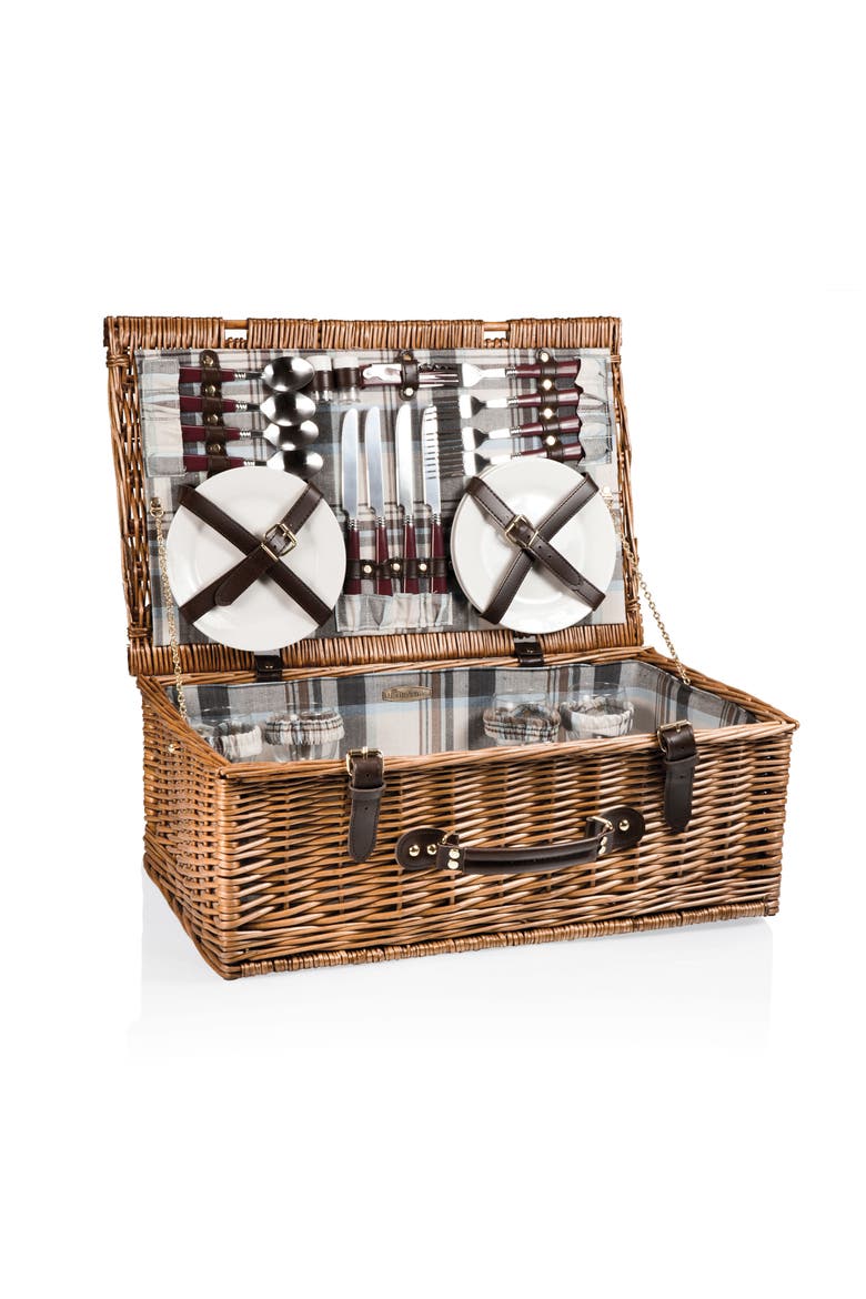 Newbury Picnic Basket, Main, color, Navy Blue Burgundy Plaid