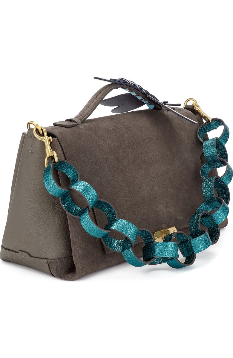 Anya Hindmarch Bathurst Dragonfly Detail Leather & Suede Satchel, Alternate, color,