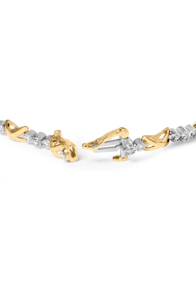 10K Two-Tone Gold 1/2 Cttw Diamond Alternating 3 Stone and X-Link Bracelet, Alternate, color, Yellow