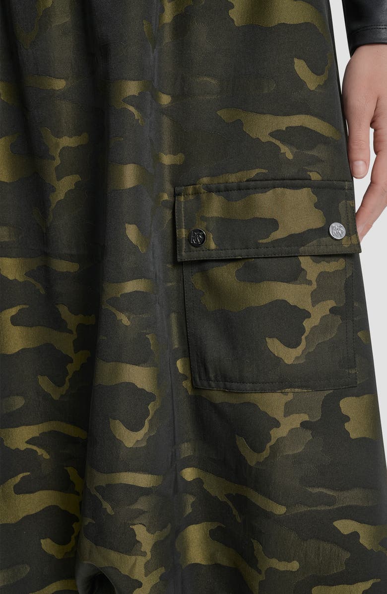 DKNY Camo Jacquard Bubble Hem Midi Skirt, Alternate, color, Dark Olive