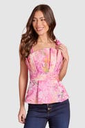 Coast Bow Shoulder Printed Peplum Top