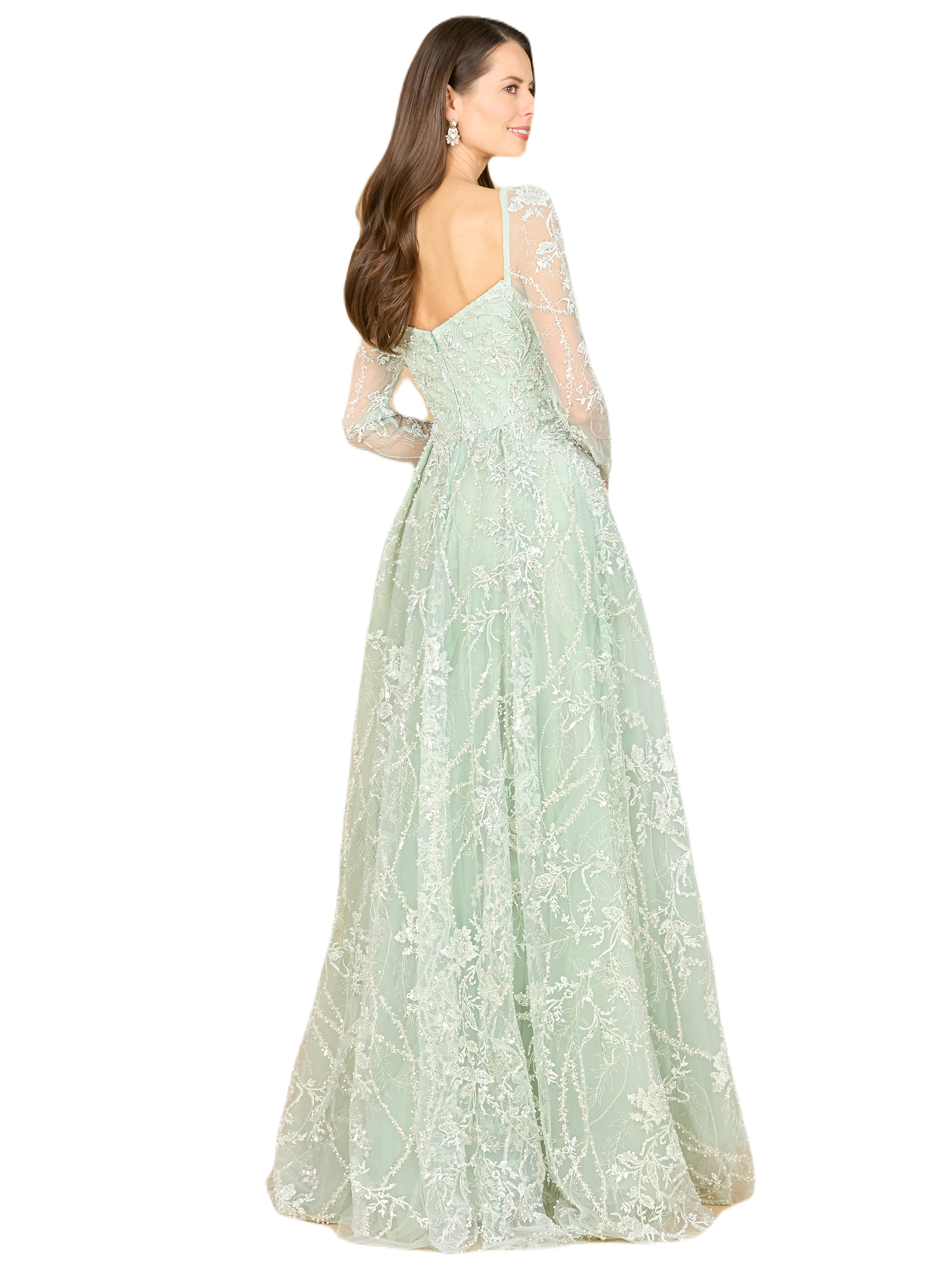 Long Sleeve Beaded Lace Gown - image 2