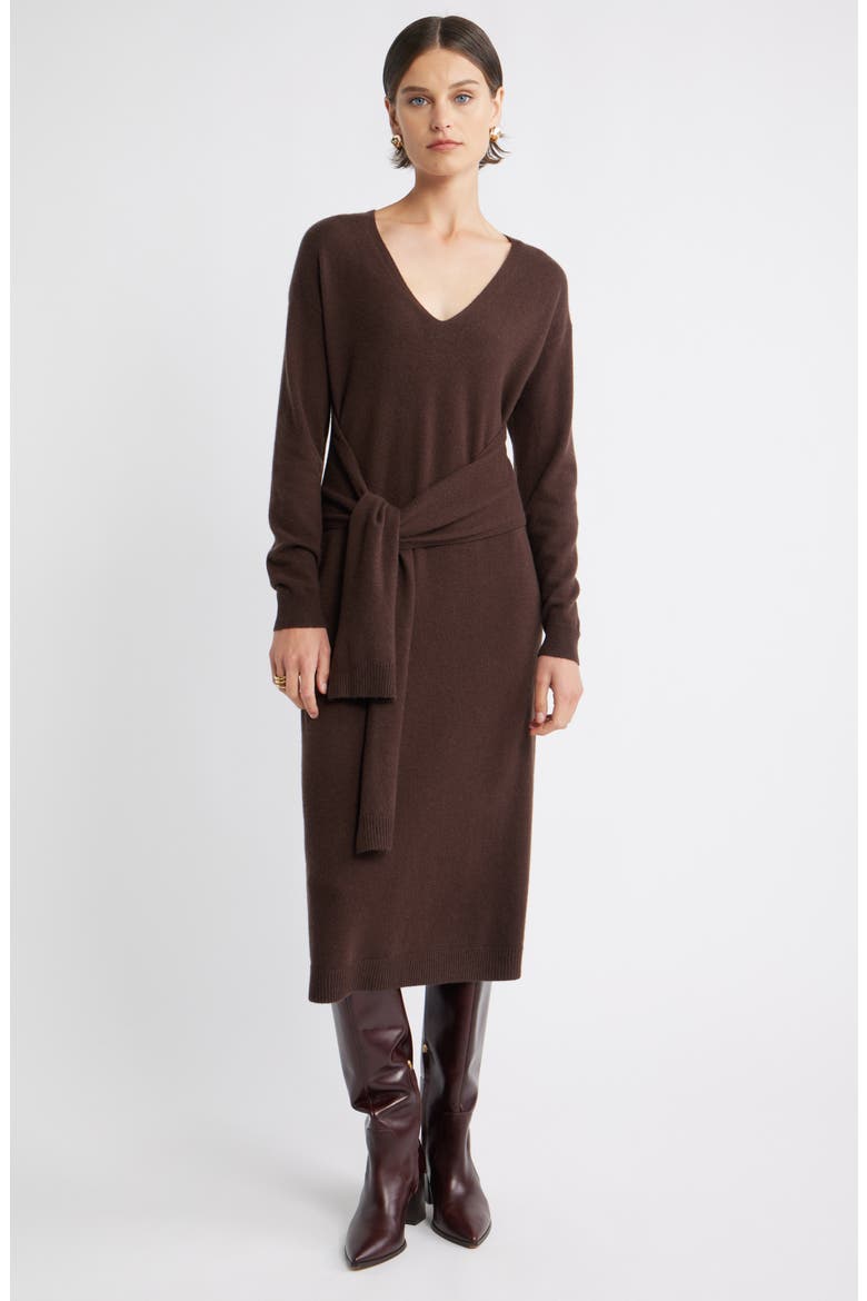 Long Sleeve Wool & Cashmere Blend Sweater Dress, Main, color, BROWN COFFEE