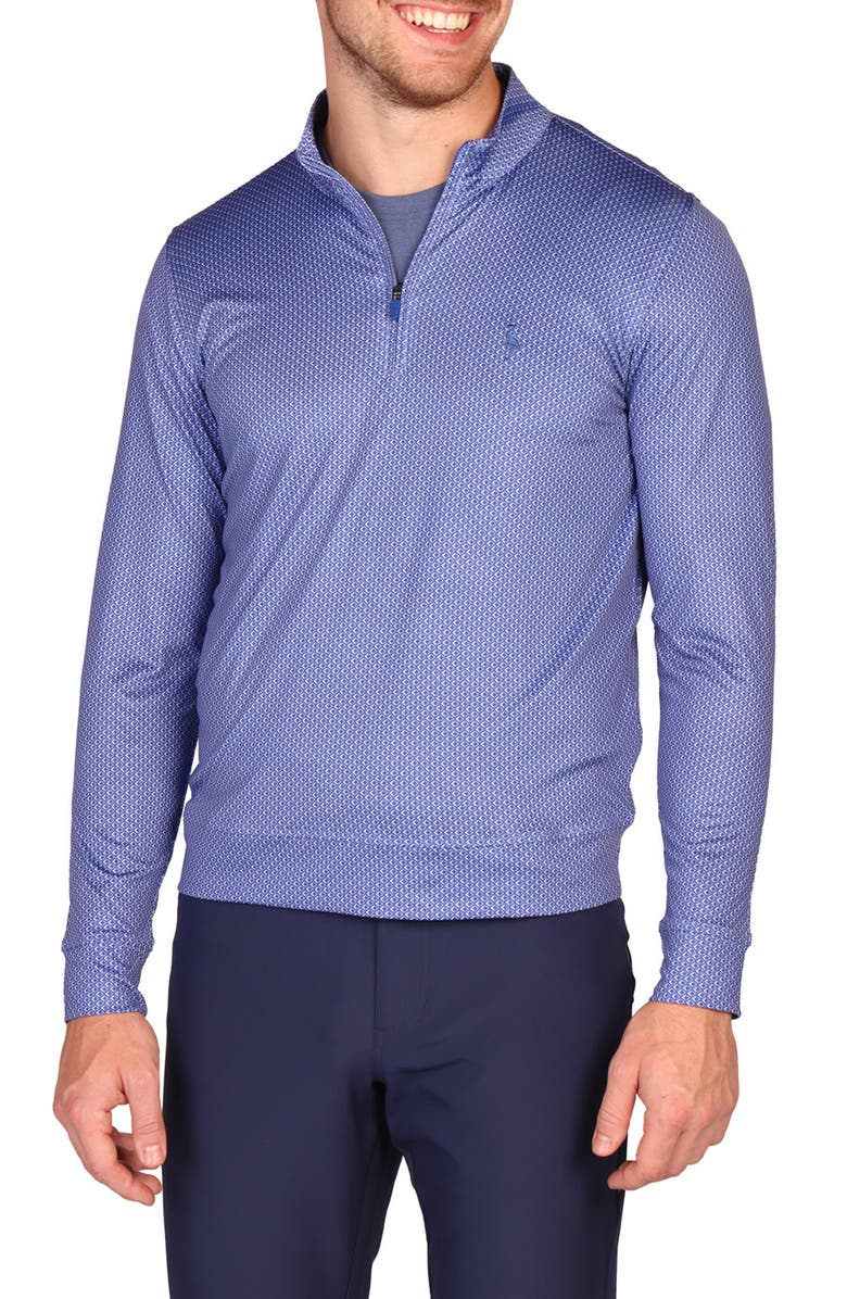 TailorByrd Diamond Print Long Sleeve Performance Quarter Zip Polo, Main, color, Blue