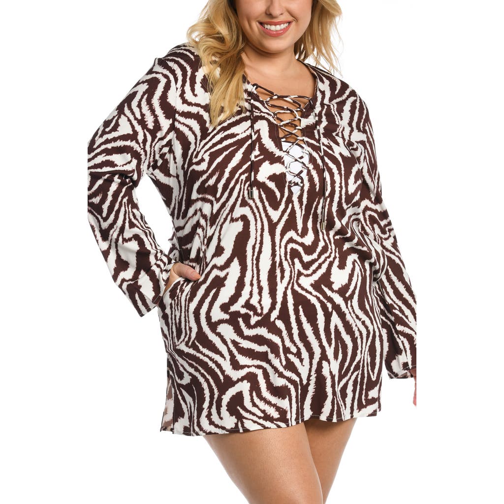 La Blanca Fierce Lace-up Tunic In Brown