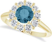 ALLUREZ Round Lab Aquamarine & Diamond Halo Ring 14K