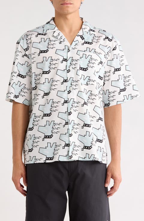 Eligino Graphic Print Cotton Camp Shirt